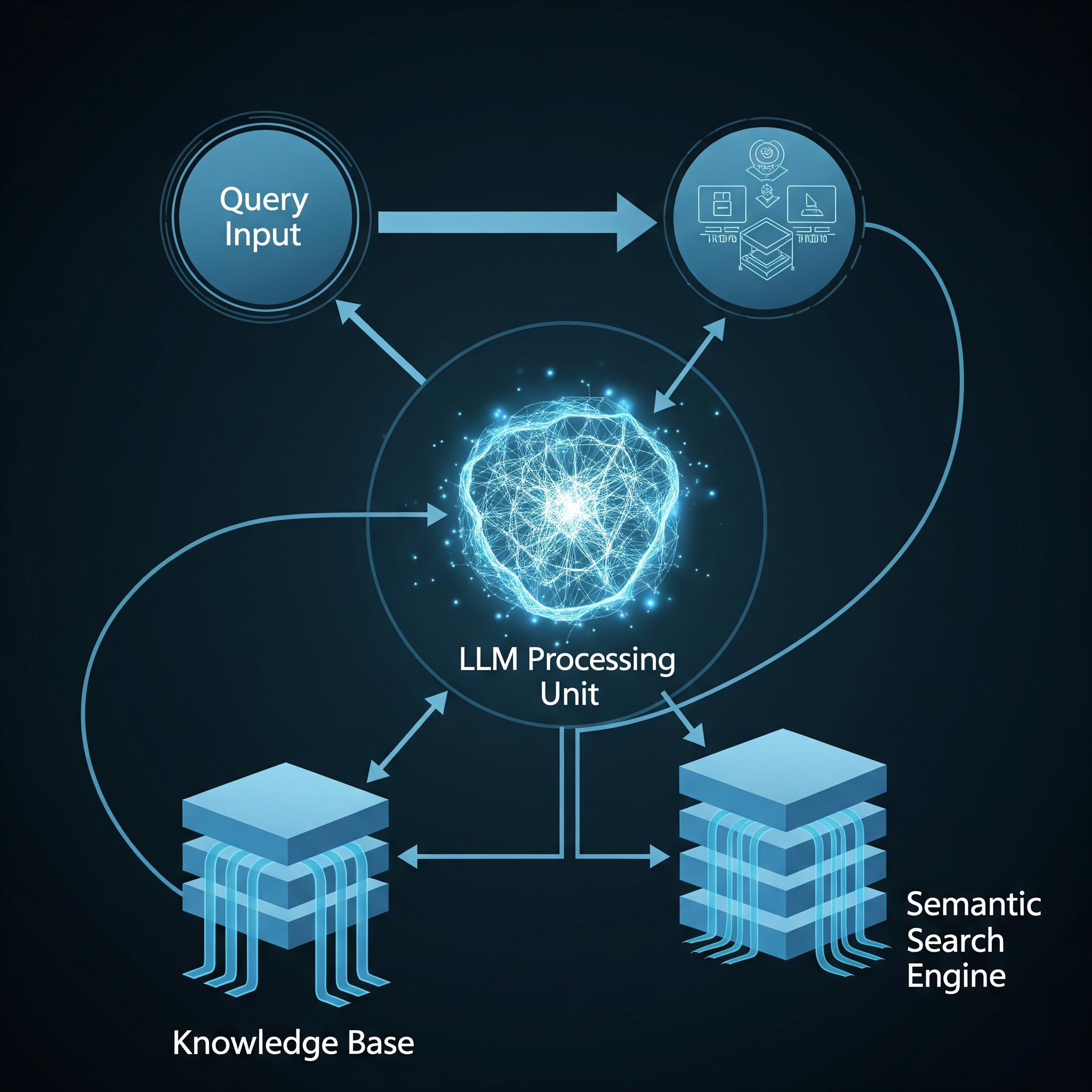Screenshot of LLM-powered knowledge retrieval interface with semantic search results and context-aware answers