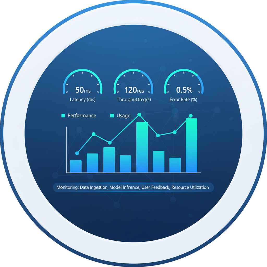 Icon showing LLM operations dashboard with metrics and monitoring